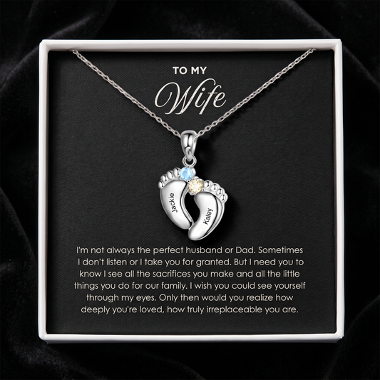 "Our Little Footprints" - Custom Name Baby Feet Necklace