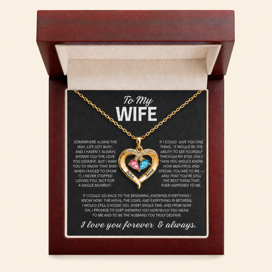To My Wife – Birthstone Heart Necklace