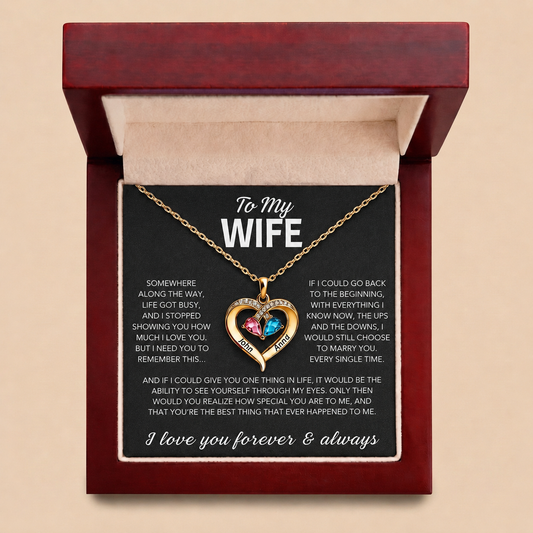 To My Wife – Birthstone Heart Necklace