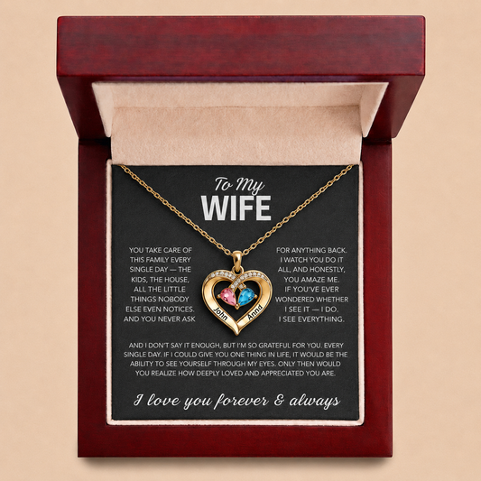 To My Wife – Birthstone Heart Necklace