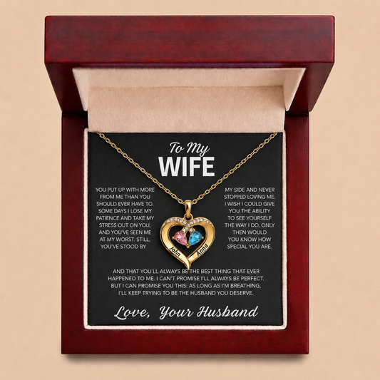To My Wife – Birthstone Heart Necklace