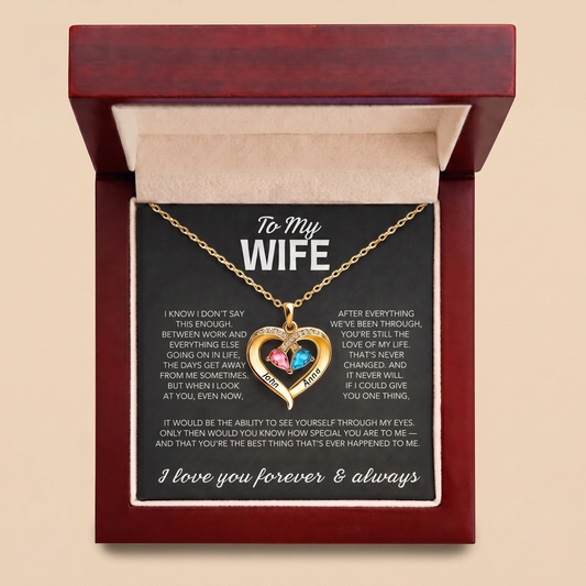 To My Wife – Birthstone Heart Necklace