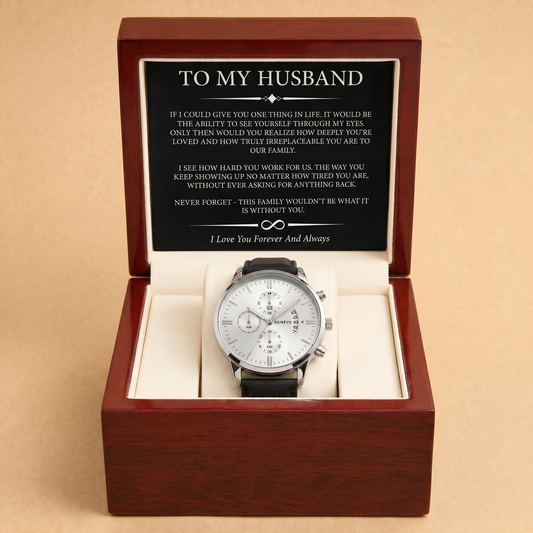 To My Husband - Personalized Leather Strap Watch
